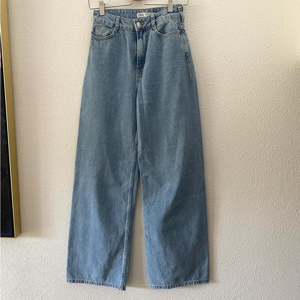 Zara wide leg high rise jeans light wash